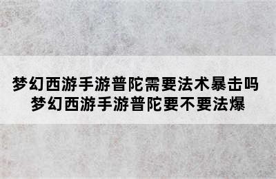 梦幻西游手游普陀需要法术暴击吗 梦幻西游手游普陀要不要法爆